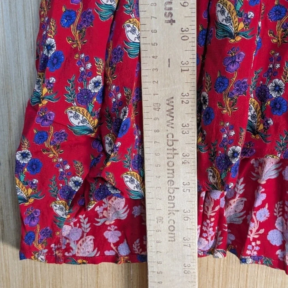 Maeve Anthropologie Boho Indie Floral Paisley Ruffle Wrap Dress Size 6 Red